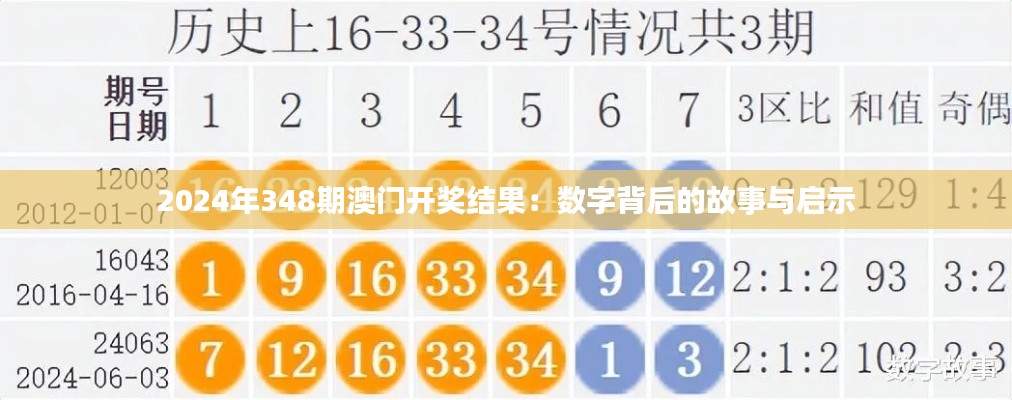 2024年348期澳门开奖结果:数字背后的故事与启示