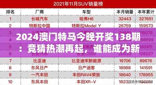 2024澳门特马今晚开奖138期:竞猜热潮再起,谁能成为新赢家?
